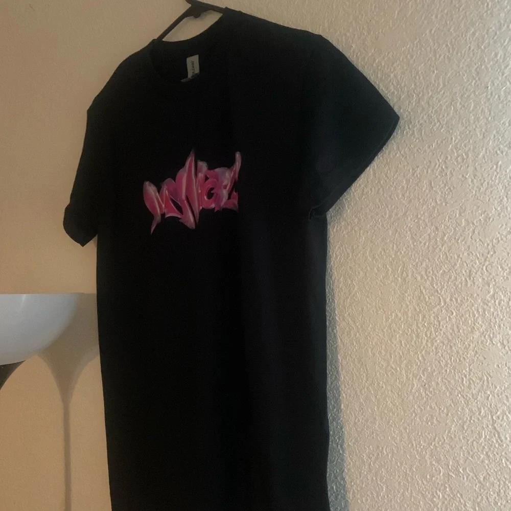 Black Graphic Tee with Pink Design